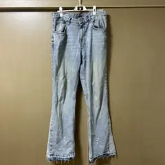 ZARA メンズ フレアデニムパンツ ライトブルー ペイント加工