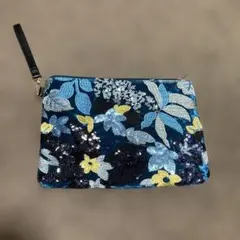 花柄刺繍 ベルベット クラッチバッグ