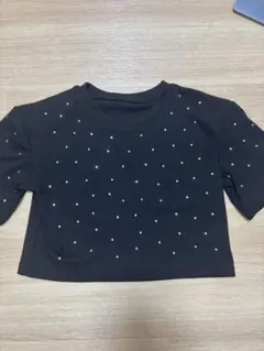 ビジュー付き ブラック クロップドTシャツ