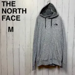 美品 ノースフェイス プルオーバーパーカー ビッグロゴ メンズ M 灰 刺繍ロゴ