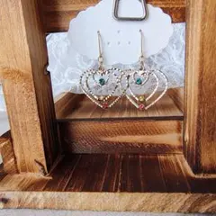 ハート型カラーストーンピアス