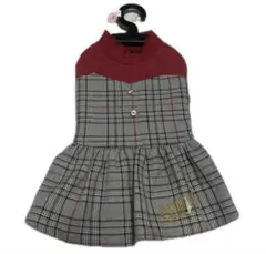 犬用チェック柄ドレスと赤ドレスセット