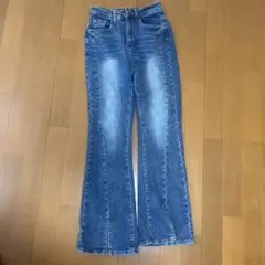 レディース フレアデニムパンツ スリット入り