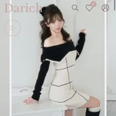 Darich オフショルレースアップリボンニットミニワンピース