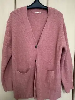 リブ編みピンクカーディガン