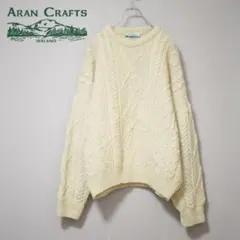 90sアイルランド製Aran CraftsアランクラフトXLアランニットホワイト