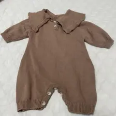 ブラウン 襟付きニットロンパース66cm
