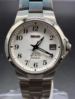 稼働 SEIKO 腕時計 電波ソーラー デイト チタニウム シルバー 3286