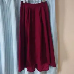 Newlyme タック入りフレアロングスカート レッド