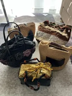 ⑦黒の編み込みかごバッグ　まとめてセット