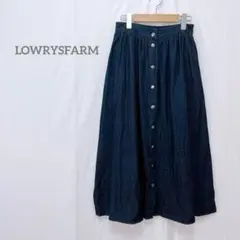 【ローリーズファーム】ダークブルーデニム フレアスカート ボタンフロントデザイン