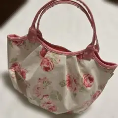 ローラアシュレイのピンク花柄ミニトートバッグ・ビニールコーティングバッグ
