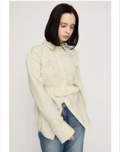 SLY BUSTIER LAYERED GATHER シャツ ブルー ストライプ - メルカリ