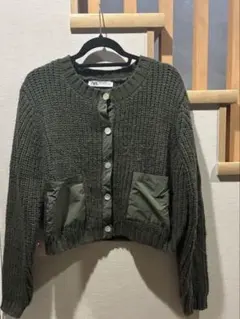 ZARA ダークカーキニットカーディガン M なぐもふうか着用品