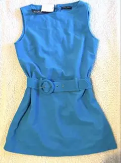 青色ノースリーブワンピース ドレス ベルト付き 平成 y2k