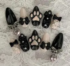 ネイルチップ量産型地雷韓国フレンチガーリー天使界隈平成女児肉球リボン