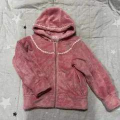 ​【メゾピアノ】130 フリースジャケット ピンク お花モチーフ フード付
