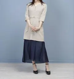 ベルト付き七分袖ワンピース