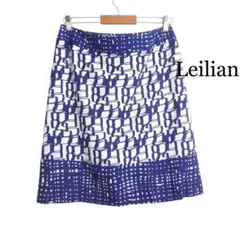 Leilian レリアン サイズ11 L スカート ひざ丈 麻 リネン 白 青