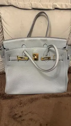 グレー レザーハンドバッグ ゴールド金具