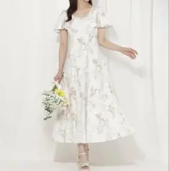 WILLSELECTION ボタニカルフラワーフレアスリーブワンピース　ピンク