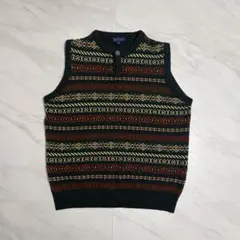 美品 ウール100％ ノルディック柄 ニットベスト M グリーン