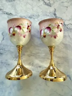 値下げ❣️安藤七宝店　花柄ペアワイングラスセット