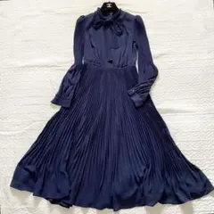 【美品】CELFORD ボウタイプリーツワンピース ロング ネイビー 長袖 38