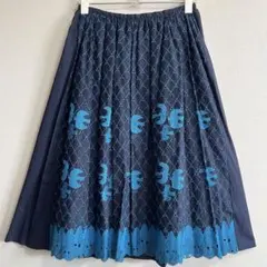ハウピア 鳥刺繍ボタニカル刺繍「森へ」スカート 定価2.4万 森刺繍レースのサムネイル