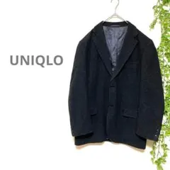 美品【UNIQLO】ダークグレー カシミヤ　ウール テーラードジャケット　古着