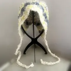 ハンドメイド　ボンネット　バラクラバ　レース編み帽子　春