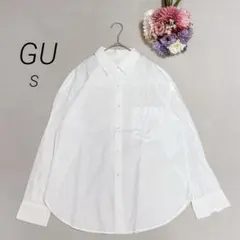 【ジーユーGU】オーバーサイズシャツ　長袖　シンプル　ラウンドヘム　ホワイト　Sのサムネイル