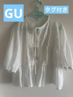 【新品】GU レースペプラムブラウス　五部袖