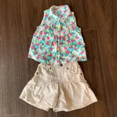 ①Baby GAPの丸襟ノースリーブブラウス②西松屋のキュロットパンツ　セット