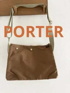 PORTER ショルダーバック　ポーター サコッシュ　茶/キャメル　キャンバス