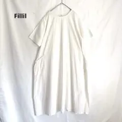 Fillil フィリル 綿 半袖ロングワンピース オフ白 ナチュラル系 ゆったりのサムネイル