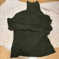 アクリル100% タートルネックニット M オリーブグリーン