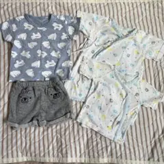 男の子ベビー服 セットアップ 半袖 くま柄 60~70 ゾウ柄50~60肌着2枚のサムネイル
