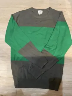 BEAUTY&YOUTH グリーン グレー ストライプ ニット L 男女兼用