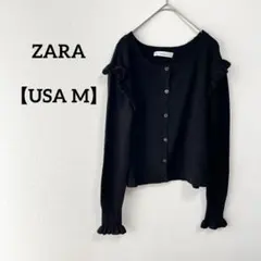 ザラ【USA M】フリル付きニットカーディガンZARA カジュアル　レーヨン