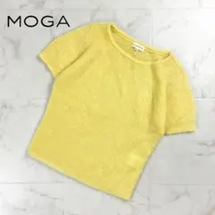 美品 MOGA モヘア混 透かし編み半袖ニット イエロー サイズ3*BD689のサムネイル