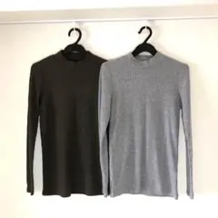 ユニクロ　UNIQLO　リブ長袖ハイネック　カットソー　2点　M　グレー　カーキ
