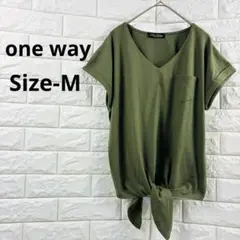 one way ワンウェイ カーキ Vネック 裾結び Tシャツ M カットソーのサムネイル