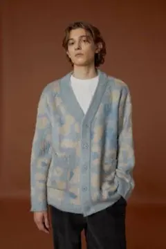 目黒蓮着用　wai kei レオパード柄 ニットカーディガン 目黒蓮着用✨wai keiレオパード柄ニットカーディガン水色