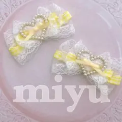 ヘアクリップ（スウィートハート♡レース♡黄色）ロリータ　ヘアメ　メイド　地雷