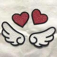 うちわデコ　パーツ　羽　ハート　赤　ラインストーン　うちわ