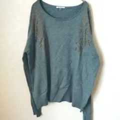 美品 Vila Milano ビジュー ニットソー XL グレー ラインストーン