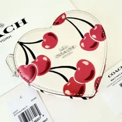 COACH コーチ　ハートコインケース小銭入れ財布チェリー柄ホワイト