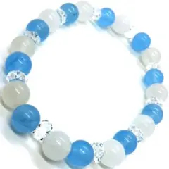 天然石ブレスレット☆ブルージェイド　ホワイトジェイド　ボタンカットクリスタル