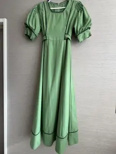 【Lily Brown】スクエアネックロングドレス(グリーン)